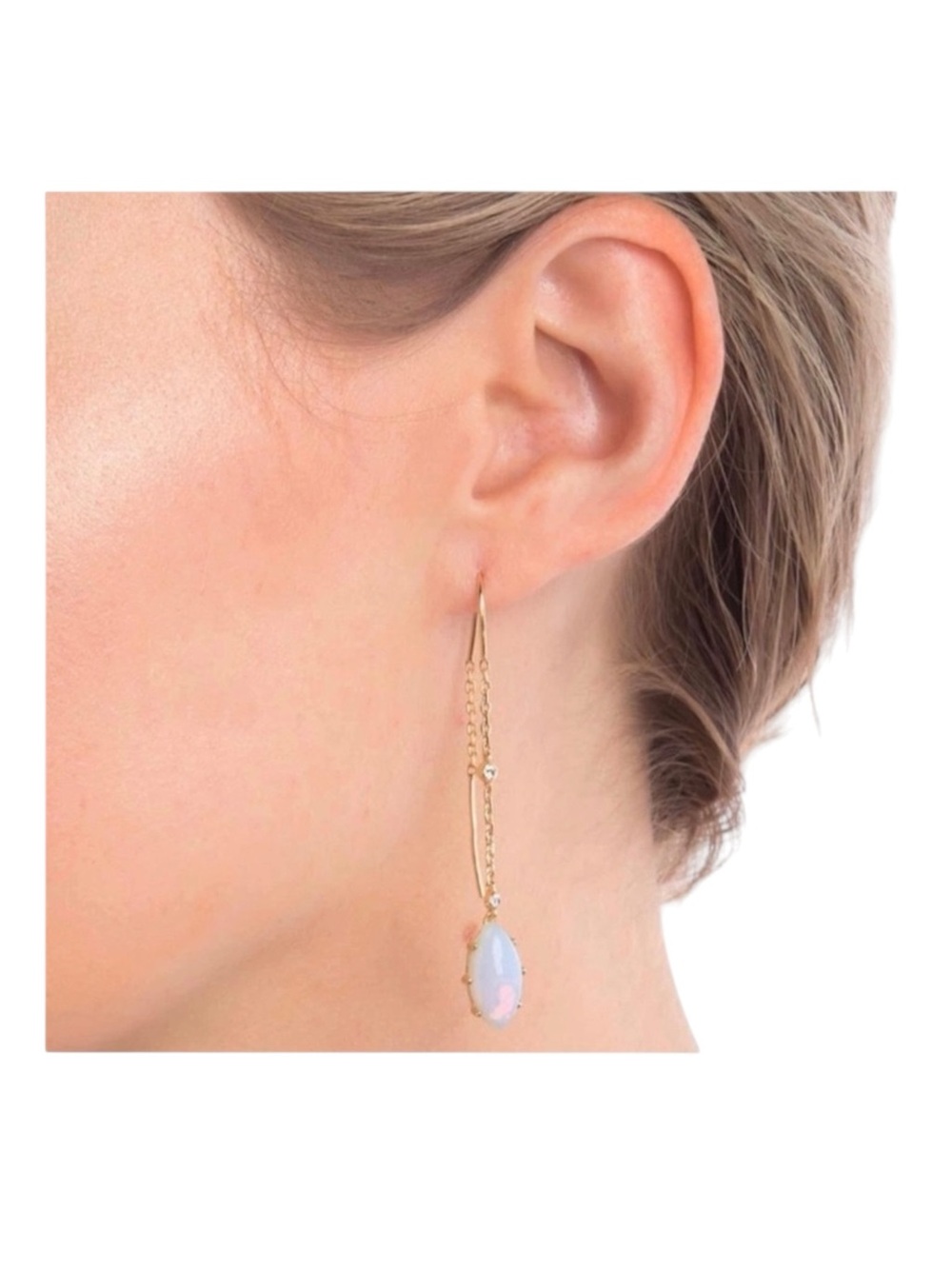 new Jules Smith ꧁ 14K Gold Plated Opal + Cubic Zirconia CZ Threader Earrings ꧂ - Picture 14 of 16